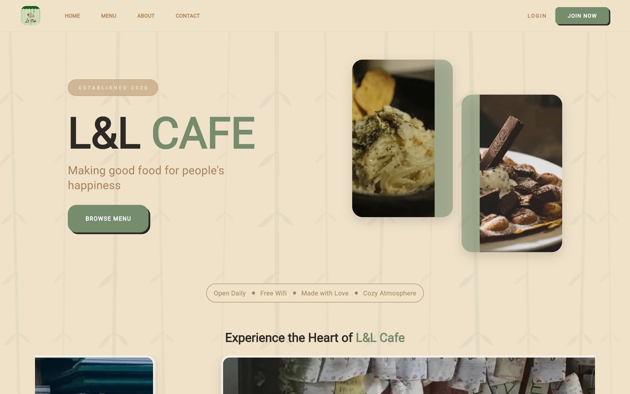 L&L Cafe — landing page